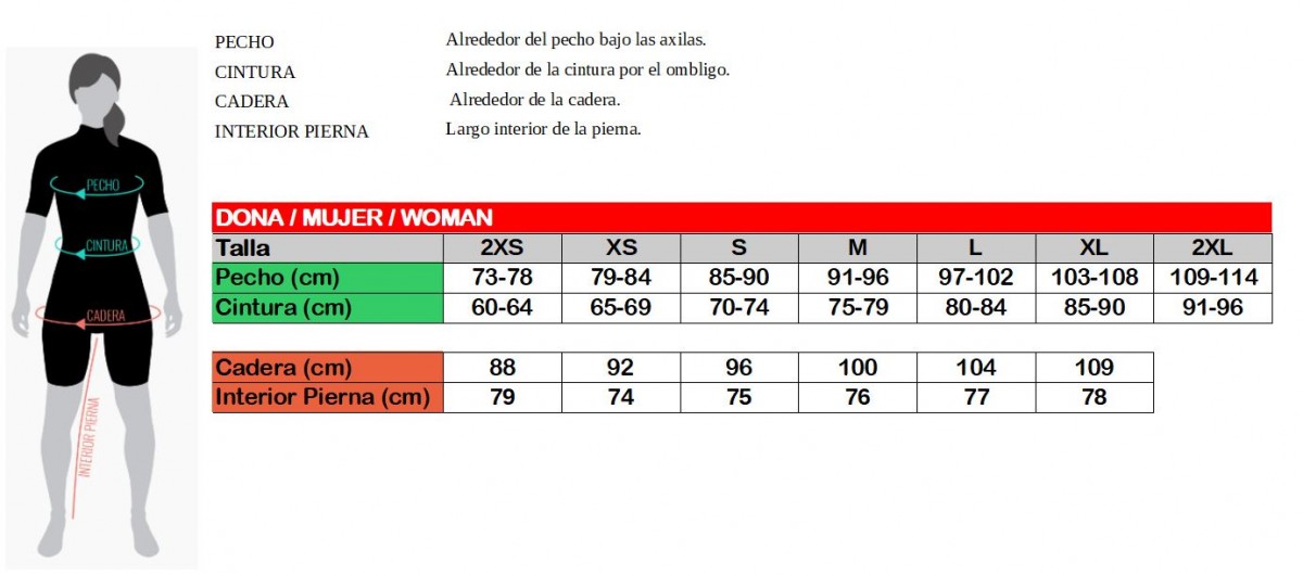 Size guide for cycling jersey and accessories
